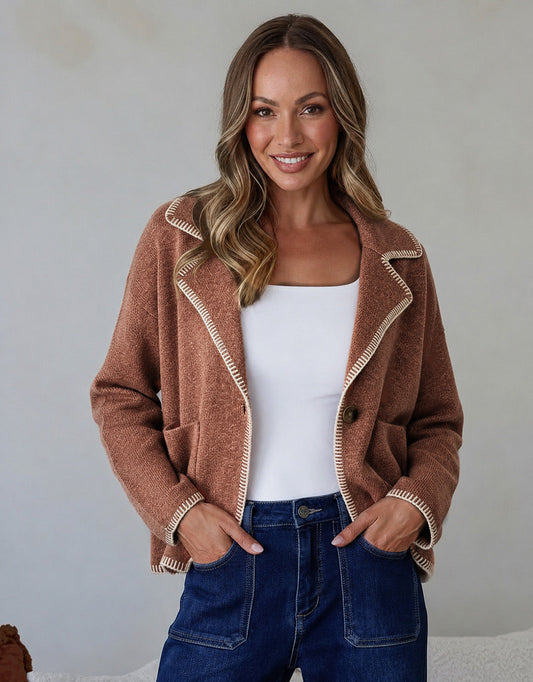 132 Fashion Mae Blanket Stitch Jacket (Cinnamon)