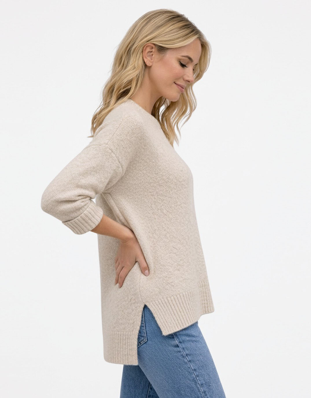 132 Fashion Maisie Hi-Low Knit (Latte)