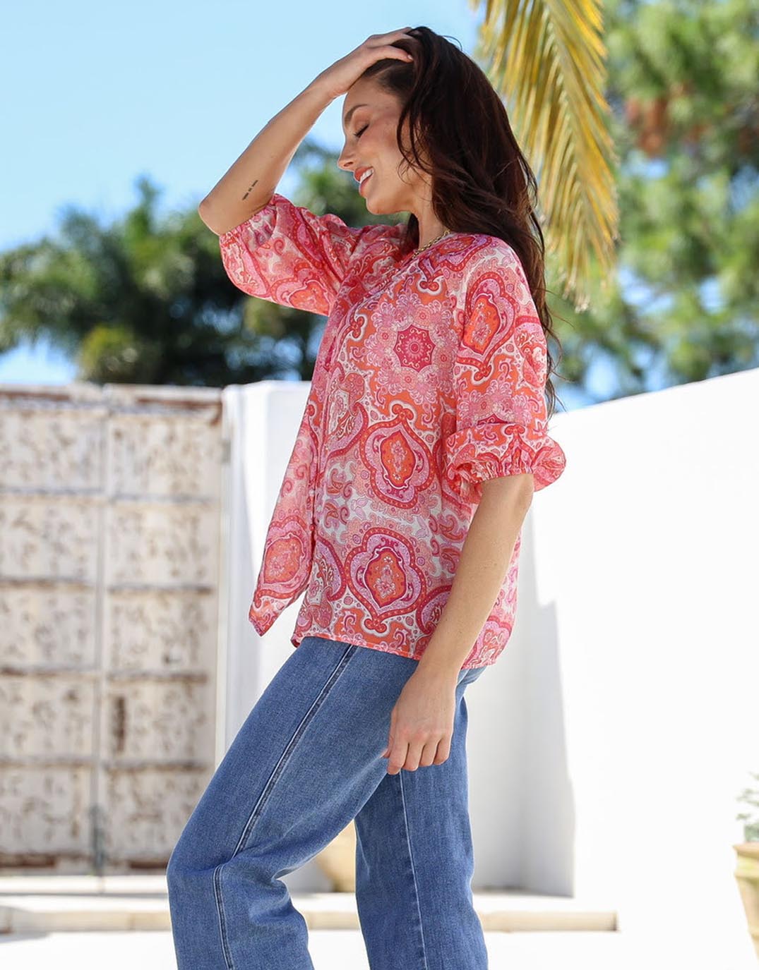132 Fashion Malta Blouse (Red/Pink Paisley)