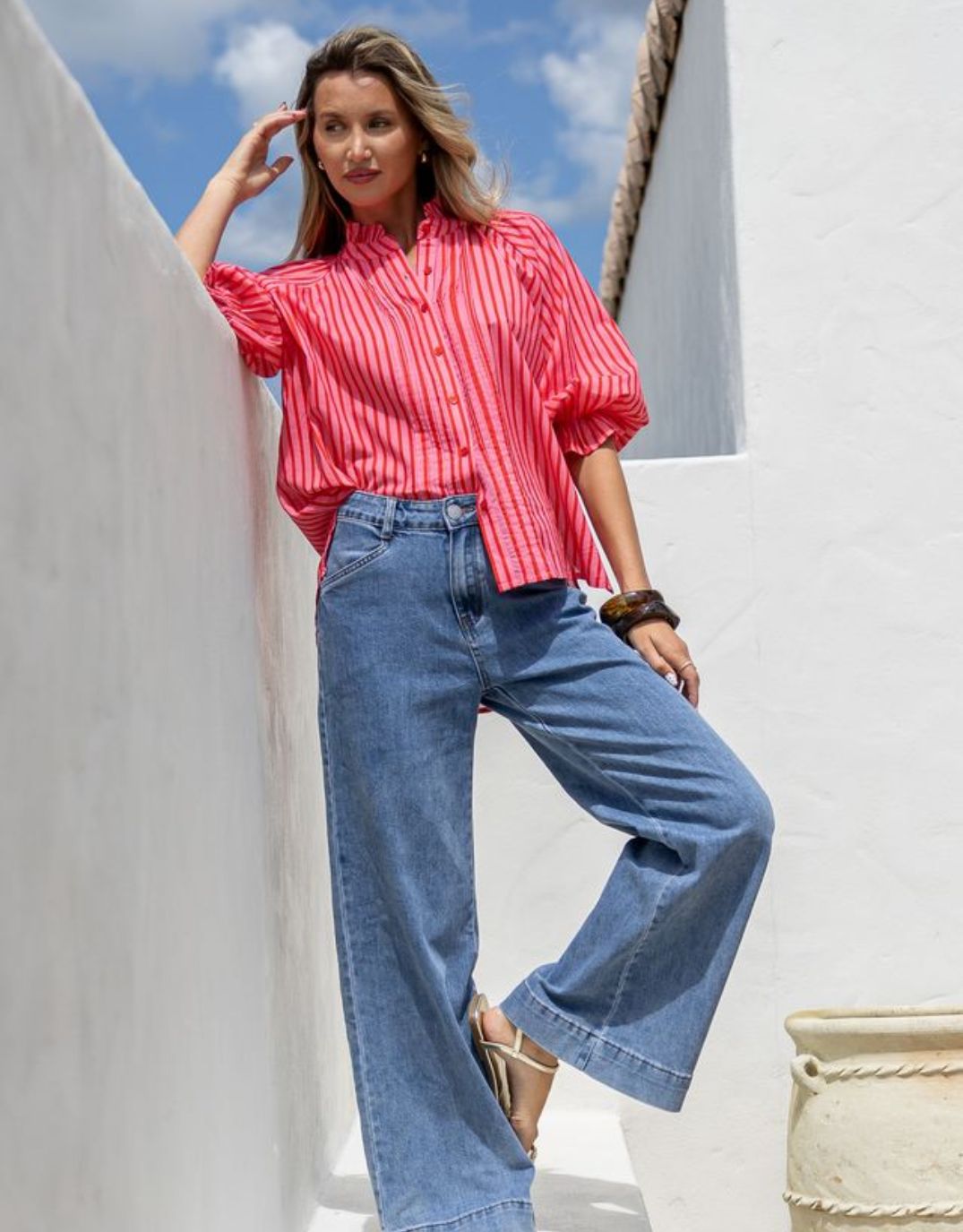 132 Fashion Margaret Stripe Blouse (Pink/Red)