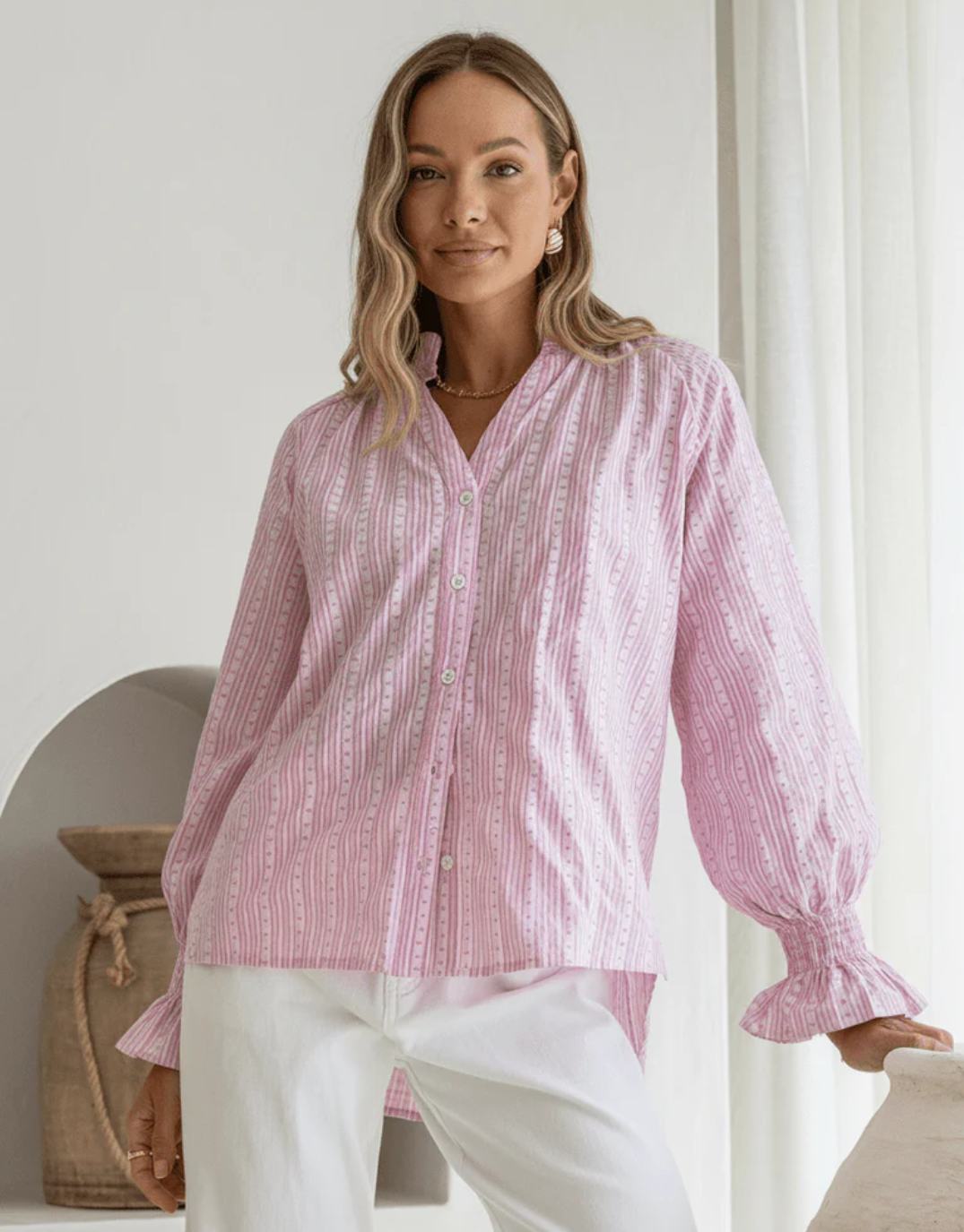 132 Fashion Mila Heart Stripe Blouse (Pink/White)