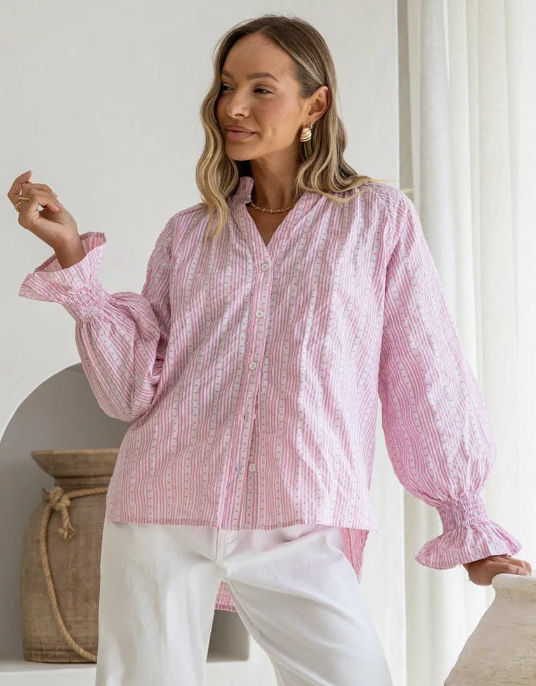 132 Fashion Mila Heart Stripe Blouse (Pink/White)