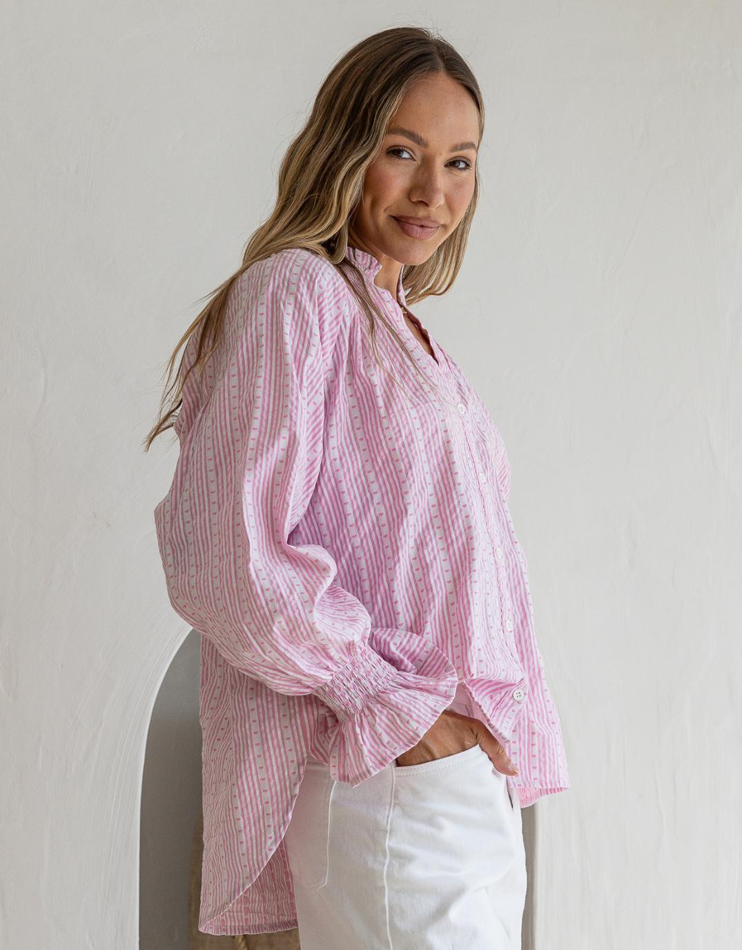 132 Fashion Mila Heart Stripe Blouse (Pink/White)