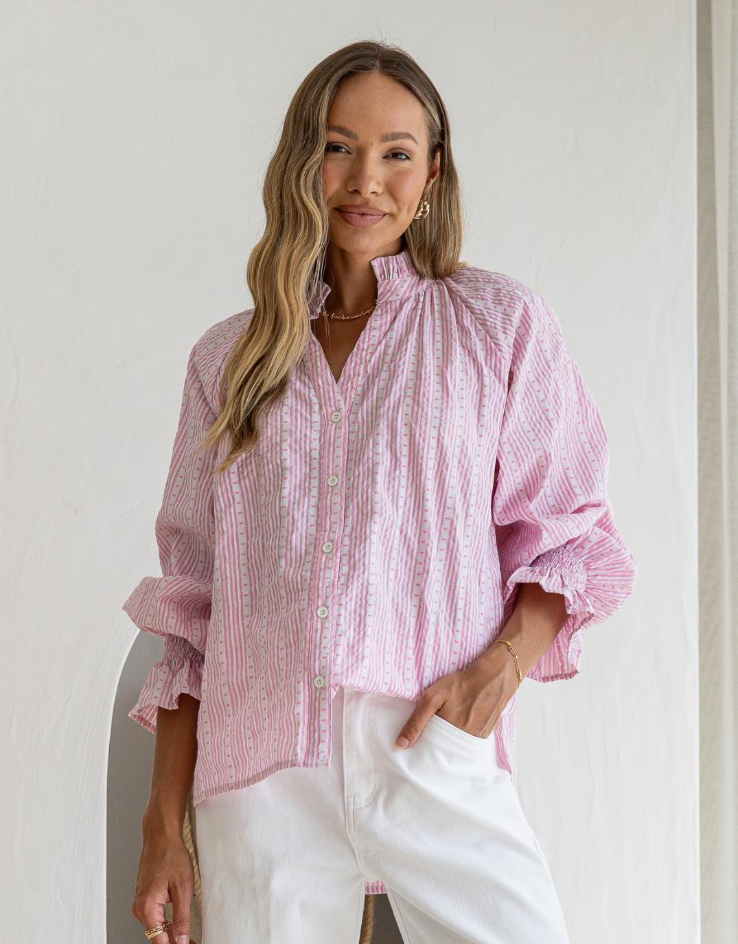132 Fashion Mila Heart Stripe Blouse (Pink/White)