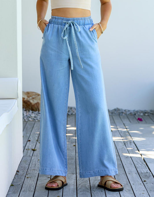 Image of Jeans. Productname: Rae Drawstring Jean - in Light Blue colour by brand - 132 Fashion