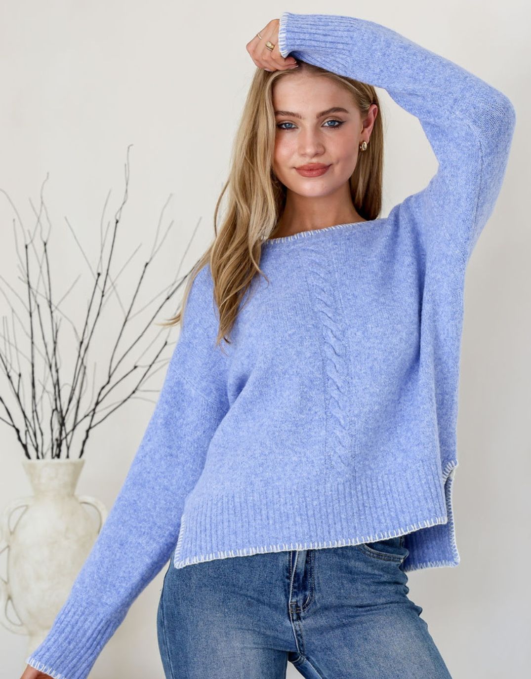132 Fashion Rhea Blanket Stitch Knit (Blue)