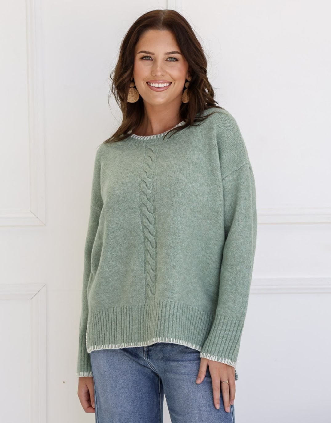 132 Fashion Rhea Blanket Stitch Knit (Sage)