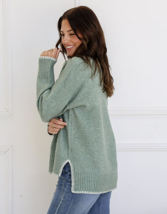 Rhea Blanket Stitch Knit - (Sage)