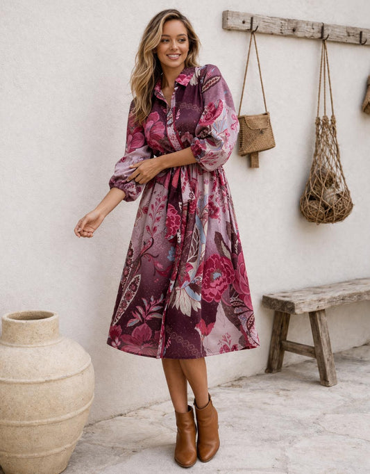 Image of Dresses. Product name - St Tropez Dress Berry Multi in Berry Multi colour by brand - 132 Fashion