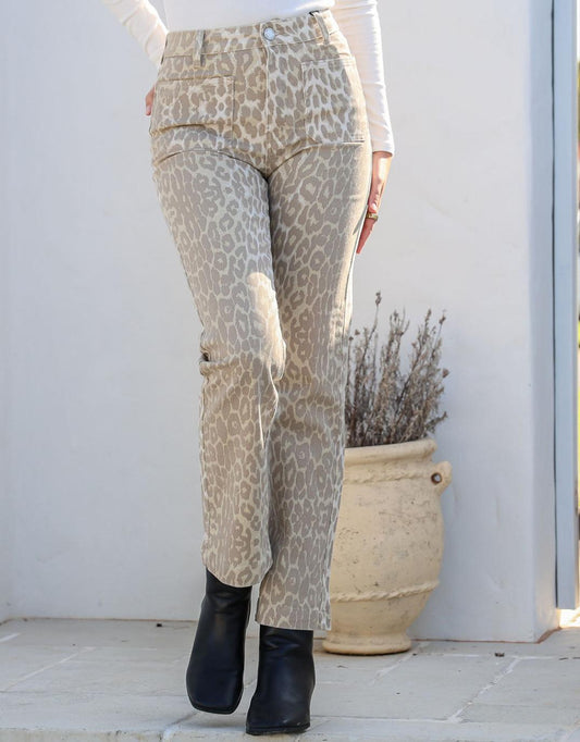 Image of Jeans. Productname: Stretch Straight Leg Jean - in Leopard Oatmeal colour by brand - 132 Fashion