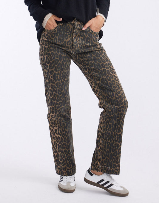 Stretch Straight Leg Jean - (Leopard Print)