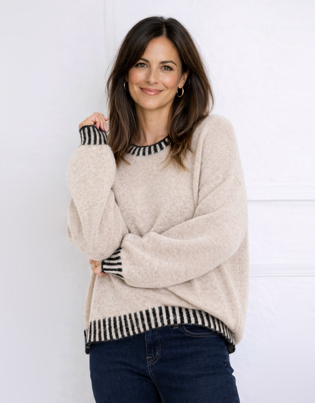 132 Fashion Tilly Wool Blend Crew Neck Knit /Choc (Latte)