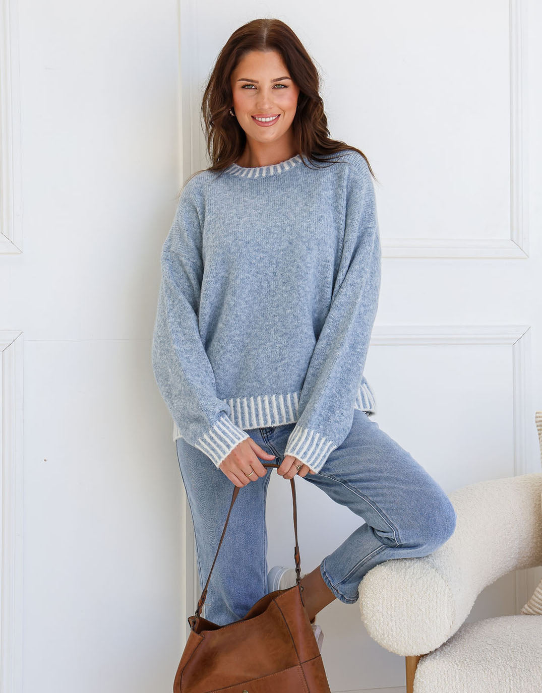 132 Fashion Tilly Wool Blend Crew Neck Knit (Powder Blue)