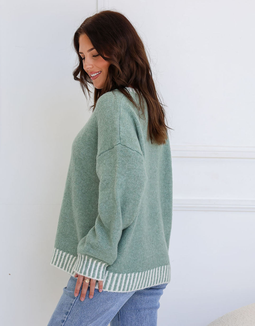 132 Fashion Tilly Wool Blend Crew Neck Knit (Sage)