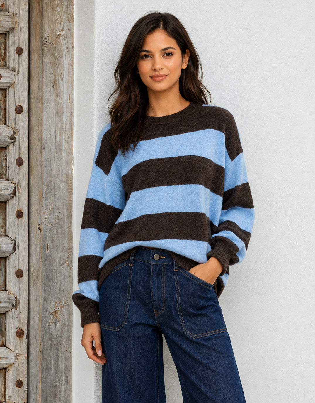 132 Fashion Frankie Knit (Choco/Powder Blue Stripe)