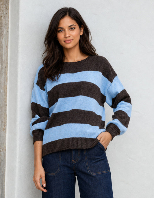 132 Fashion Frankie Knit (Choco/Powder Blue Stripe)