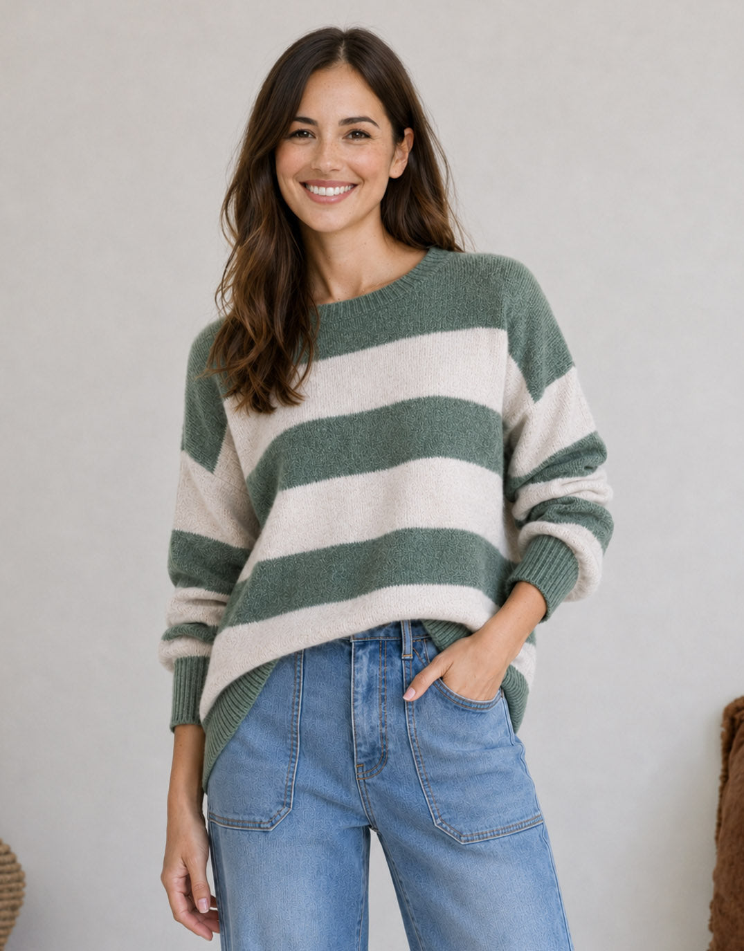 132 Fashion Frankie Knit (Green/Latte Stripe)