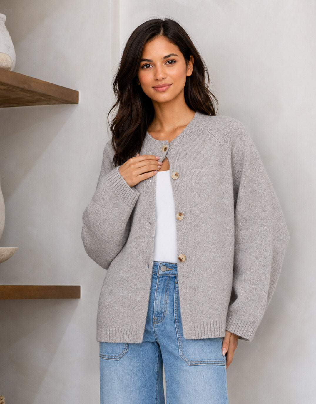 132 Fashion Lennox Long Sleeve Cardi (Warm Beige)