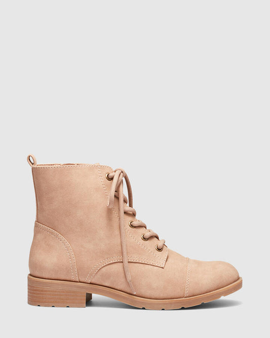 Image of Boots. Product name - Kaitlynn Women's Boot Flat ALMOND Novo Boots in Almond colour by brand - NOVO