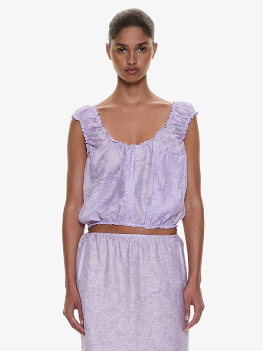 Image of Clothing Tops. Product name - Light Leak Jacquard Zip Up Top in Lilac colour by brand - CHRISTOPHER ESBER