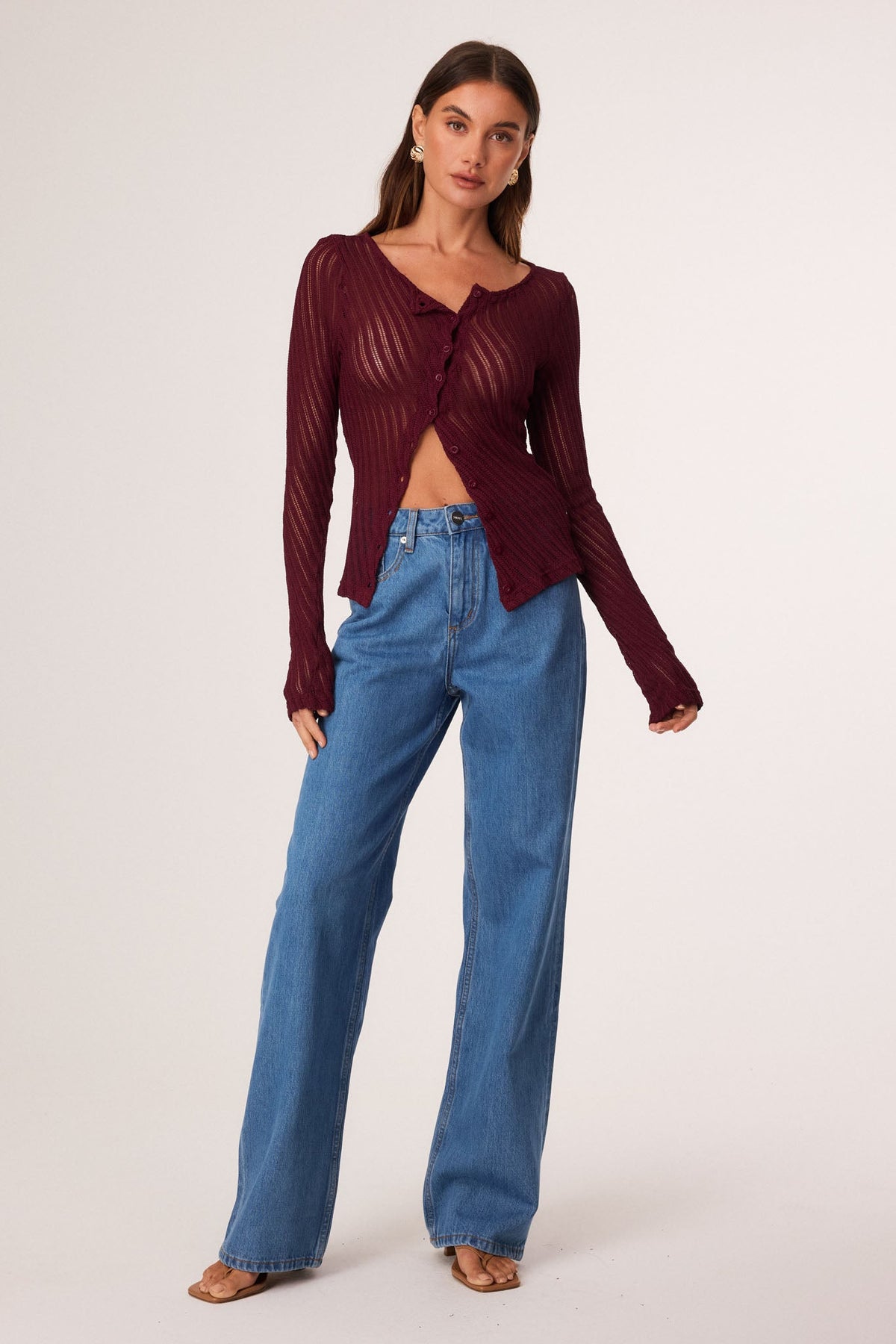 Image of Cardigans. Productname: SNDYS NORAH CARDIGAN in Cherry colour by brand - SNDYS