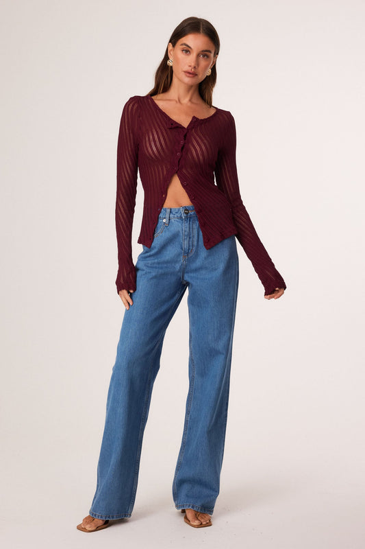 Image of Cardigans. Productname: SNDYS NORAH CARDIGAN in Cherry colour by brand - SNDYS