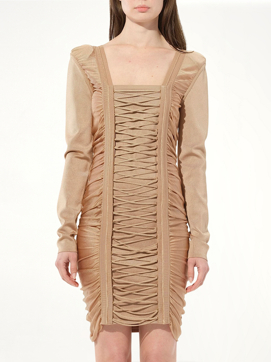Image of Dresses. Productname: BALMAIN Maille Knit Const Dress in BROWN colour by brand - BALMAIN