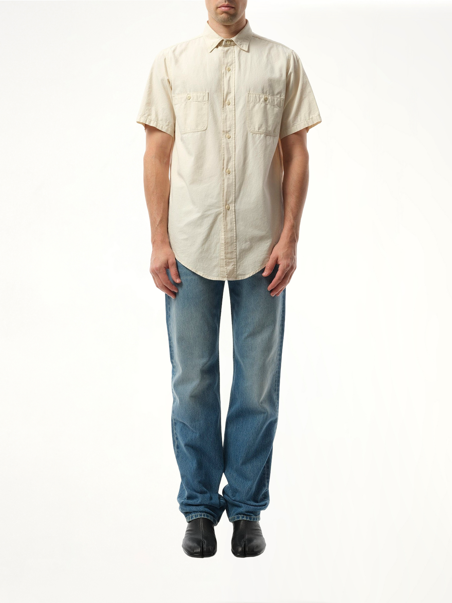 MAISON MARGIELA Denim Short Sleeve Shirt (White)