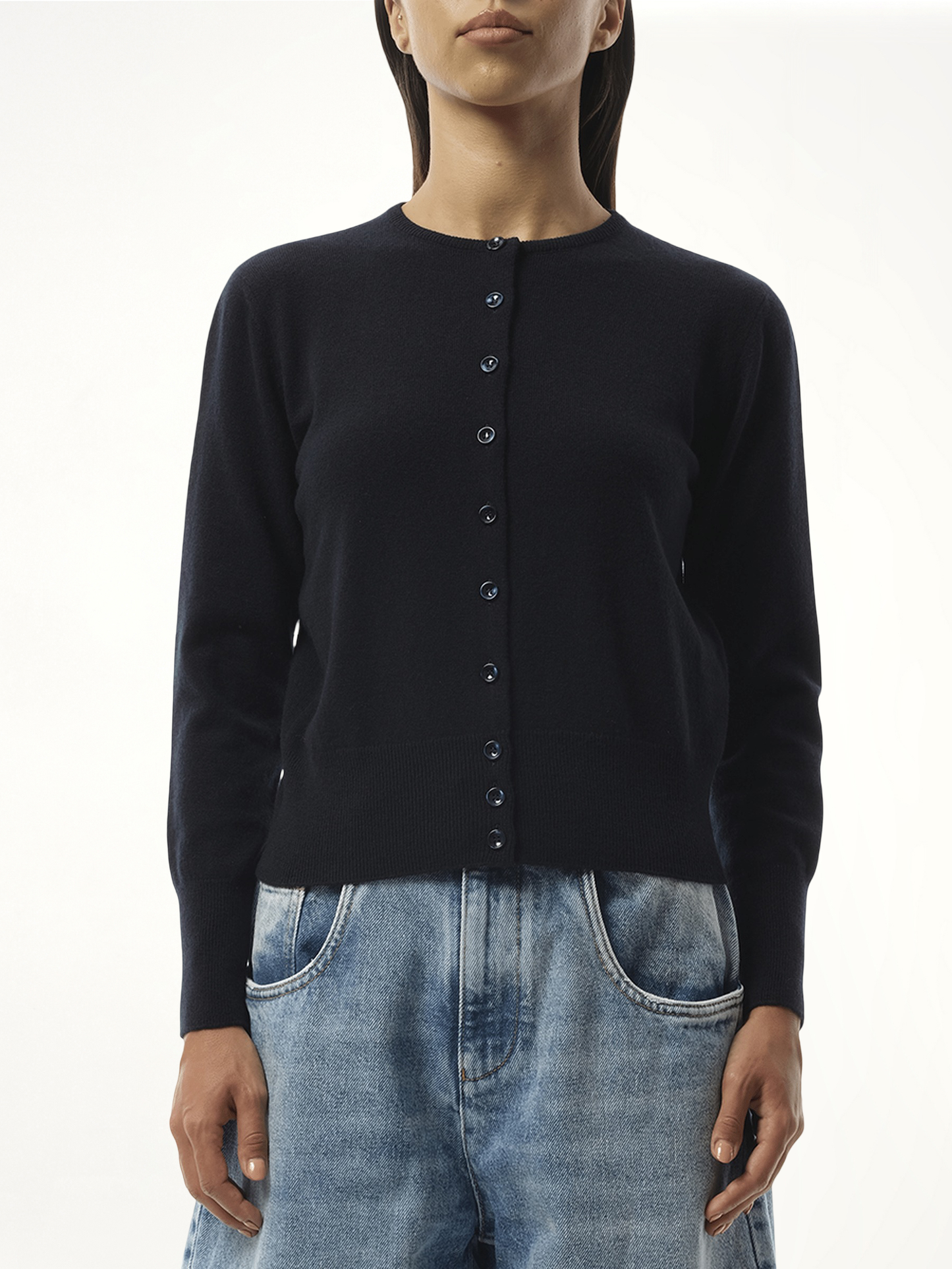 Image of Cardigans. Product name - Fitted Cardigan in Navy colour by brand - MAISON MARGIELA