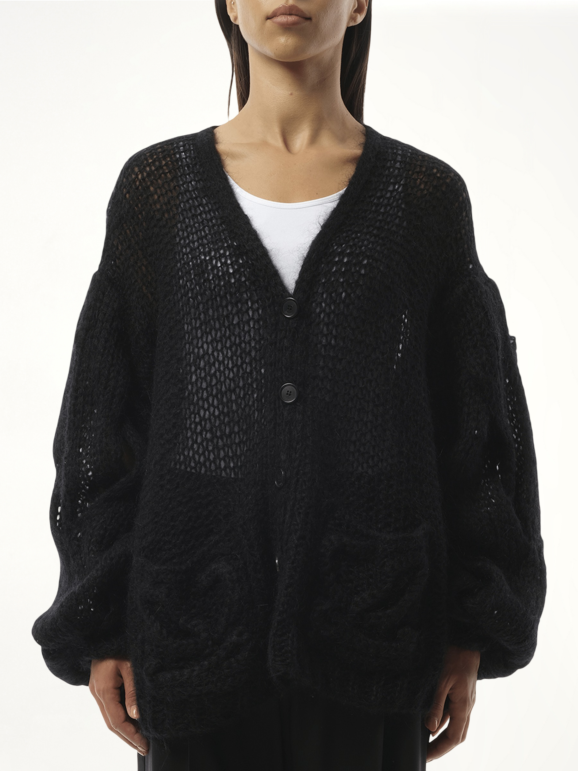 Image of Cardigans. Product name - Relaxed Fit Anagram Cardigan in Black colour by brand - LOEWE