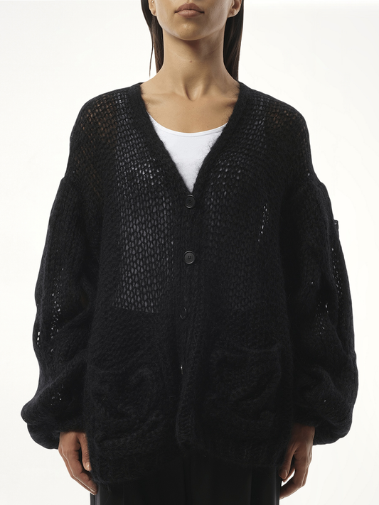 Image of Cardigans. Product name - Relaxed Fit Anagram Cardigan in Black colour by brand - LOEWE