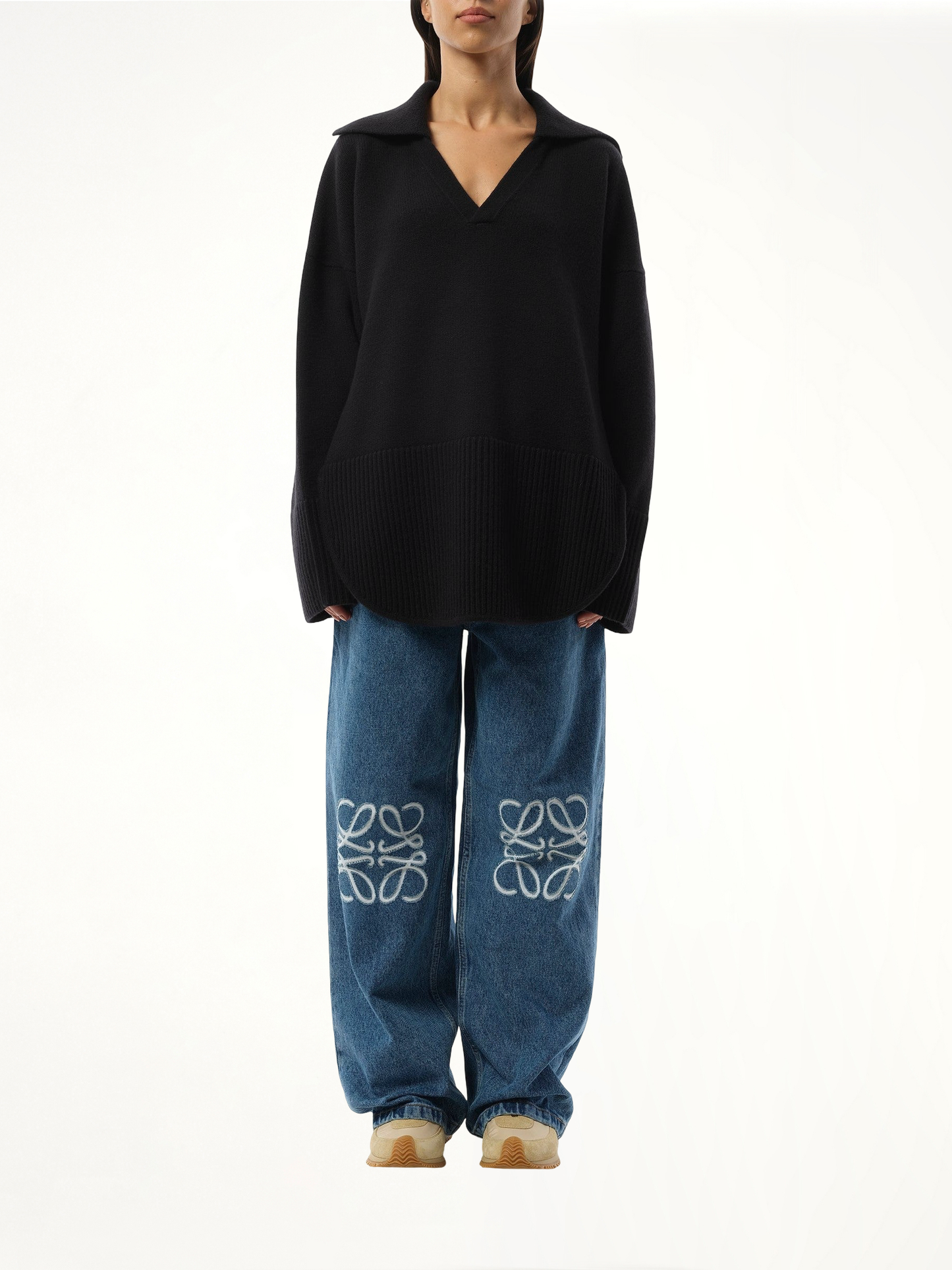LOEWE V-Neck Polo Sweater (Black)