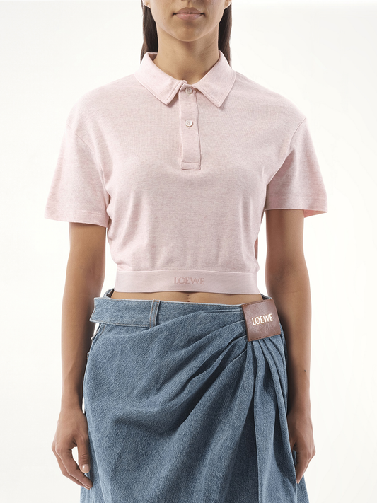Image of a model wearing Tops. Productname: LOEWE Cropped Polo in PINK colour by brand - LOEWE