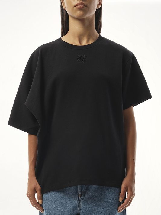 Image of a model wearing Tops. Productname: LOEWE Draped T-Shirt in BLACK colour by brand - LOEWE
