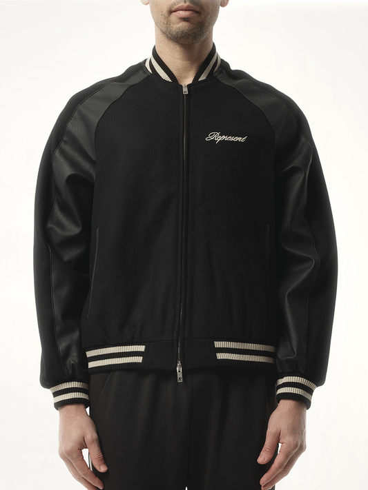 Image of Coats & Jackets. Productname: REPRESENT Raglan Varsity Jacket in BLACK colour by brand - REPRESENT