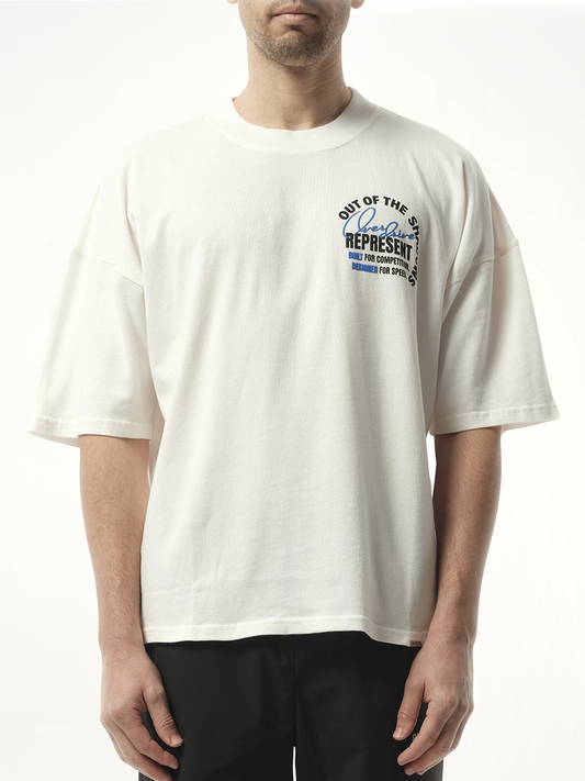 Image of a model wearing Tops. Productname: REPRESENT Out of The Shadows T-Shirt in WHITE colour by brand - REPRESENT