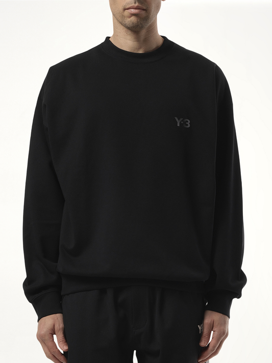Image of a model wearing Outerwear. Productname: Y-3 Simple Logo Sweatshirt in Black colour by brand - Y-3