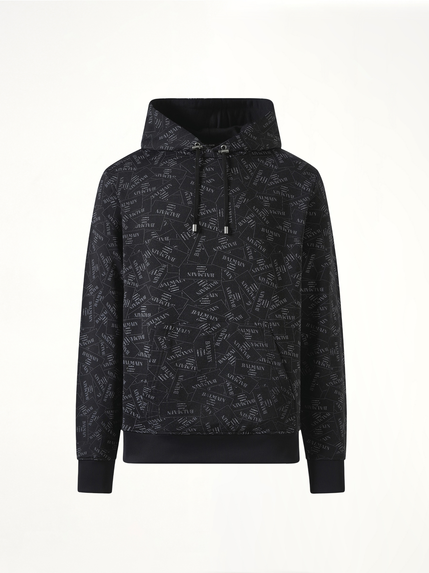 BALMAIN Allover Couture Label Hoodie (Black)