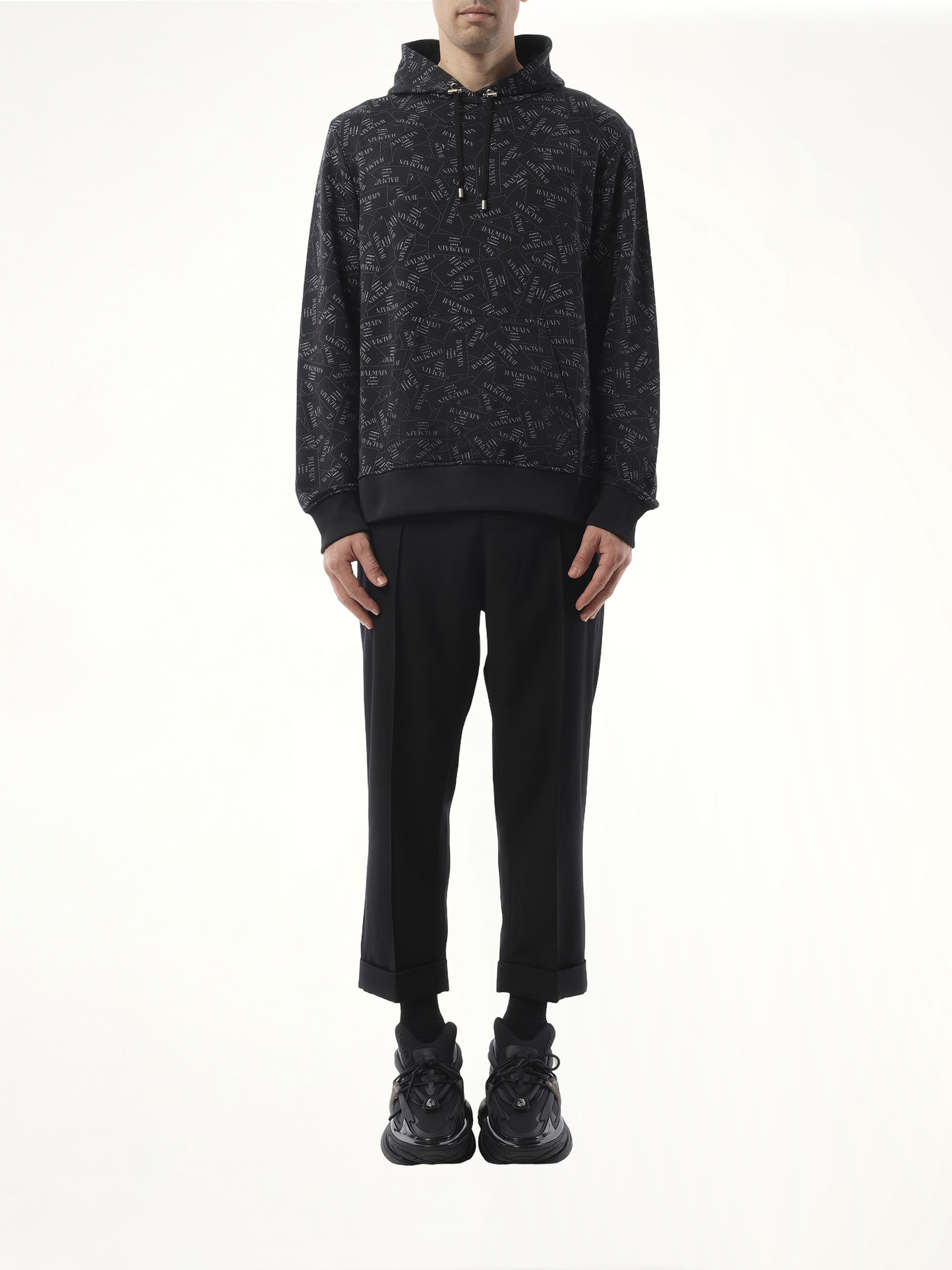 BALMAIN Allover Couture Label Hoodie (Black)
