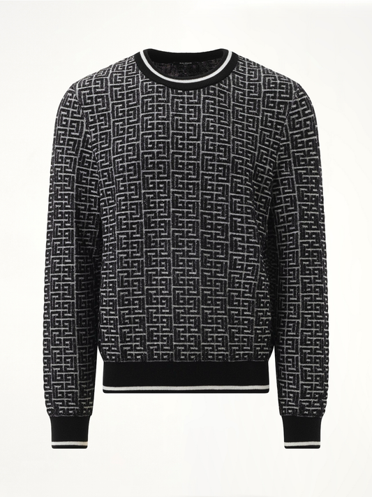 BALMAIN 3D Monogram Vanise Knit Sweater (White)
