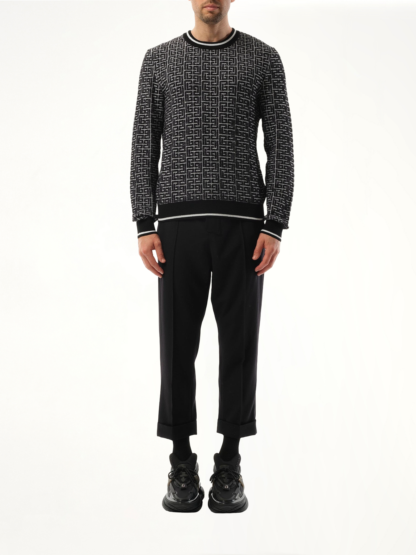 BALMAIN 3D Monogram Vanise Knit Sweater (White)