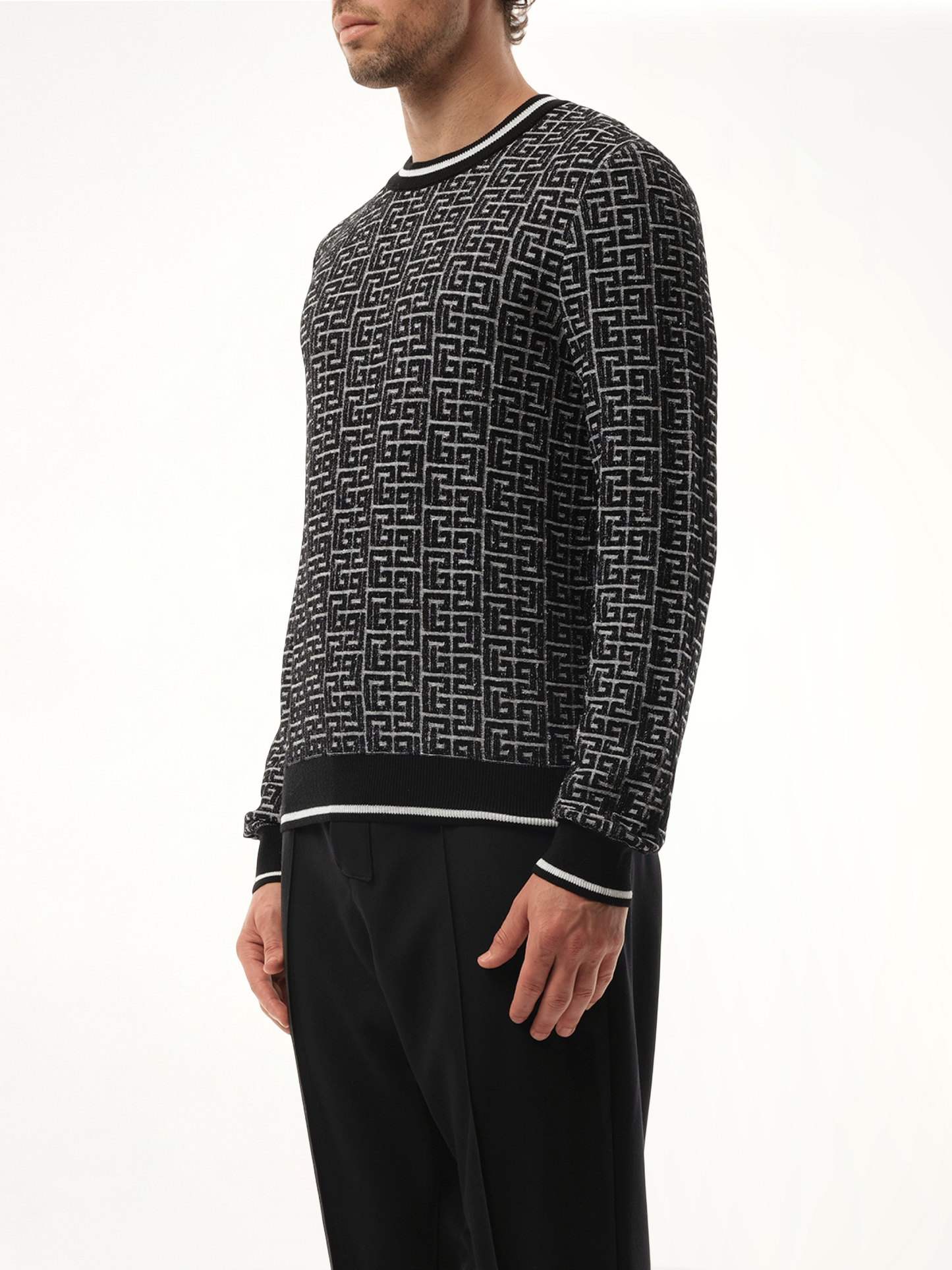 BALMAIN 3D Monogram Vanise Knit Sweater (White)