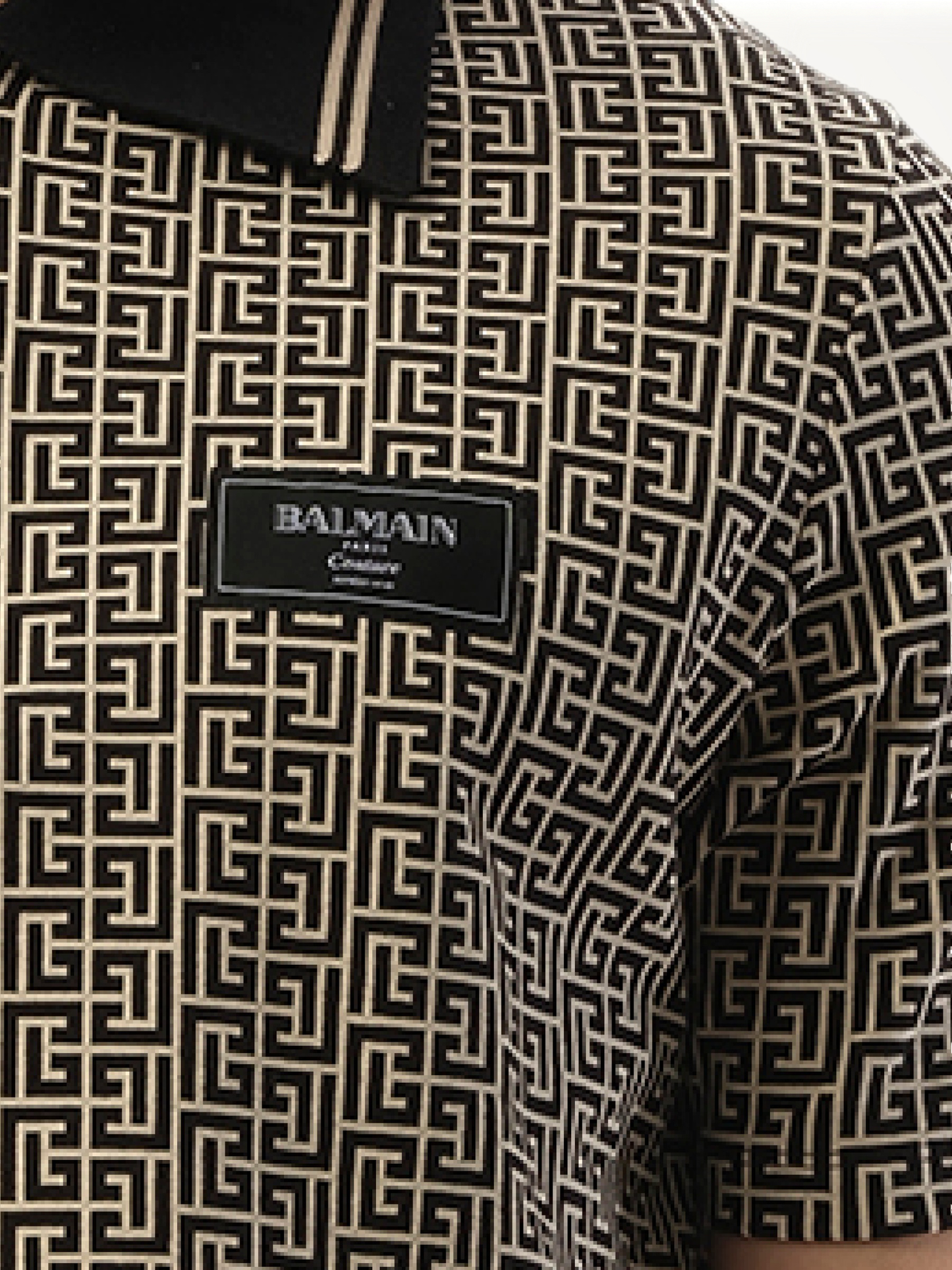 BALMAIN Monogram Couture Label Zipped Polo (Ivory/Black)
