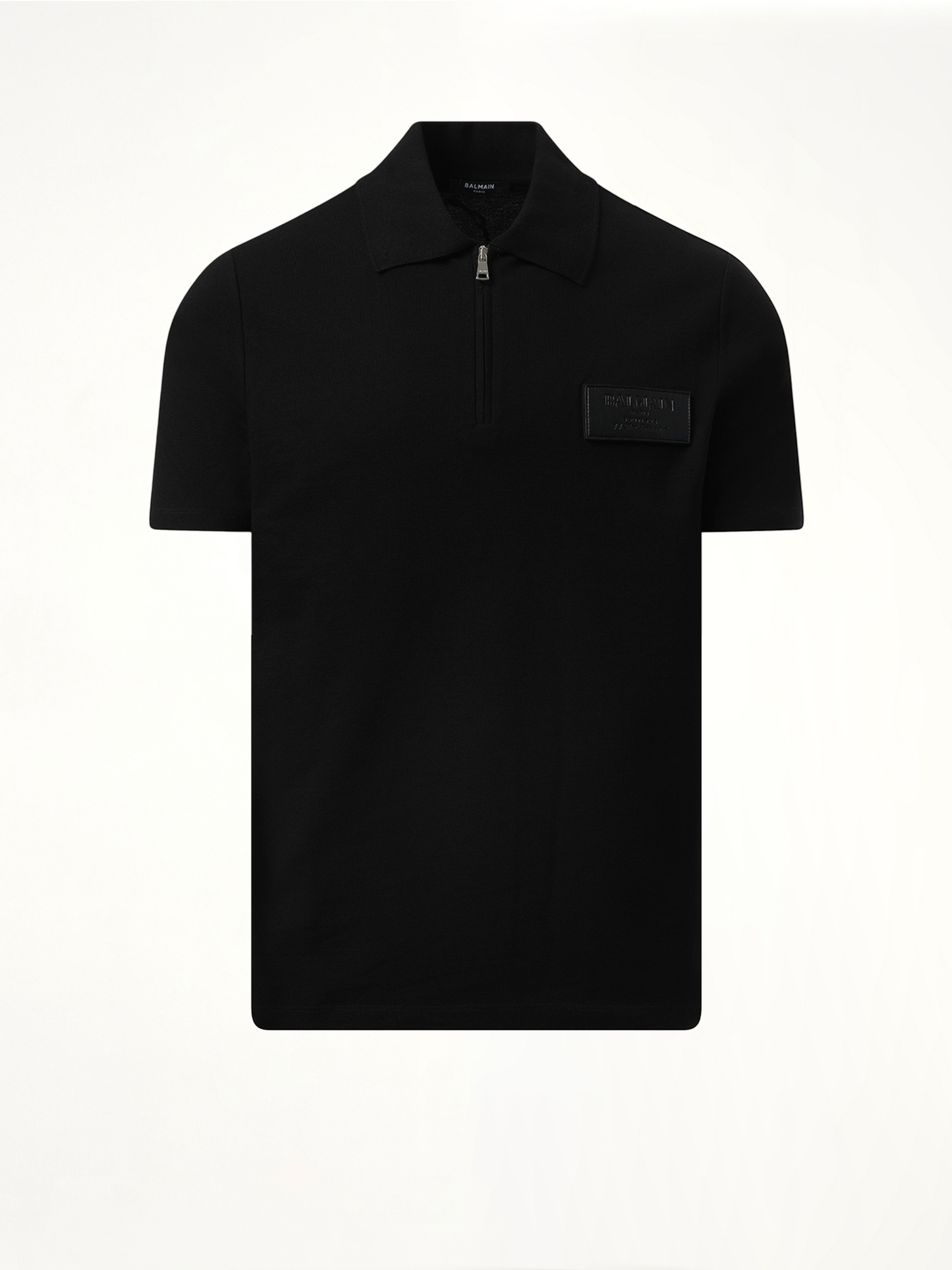 BALMAIN Small Leather Couture Label Zipped Polo (Black)