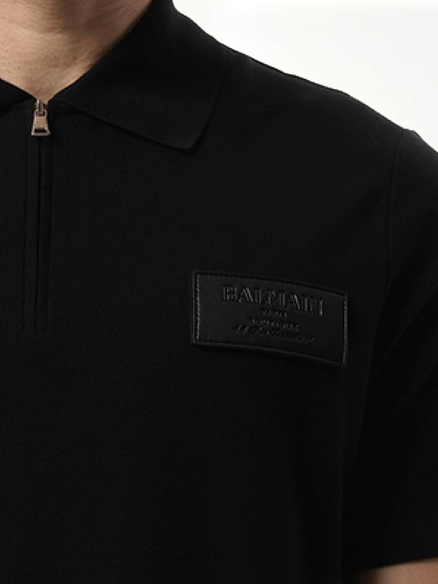 BALMAIN Small Leather Couture Label Zipped Polo (Black)