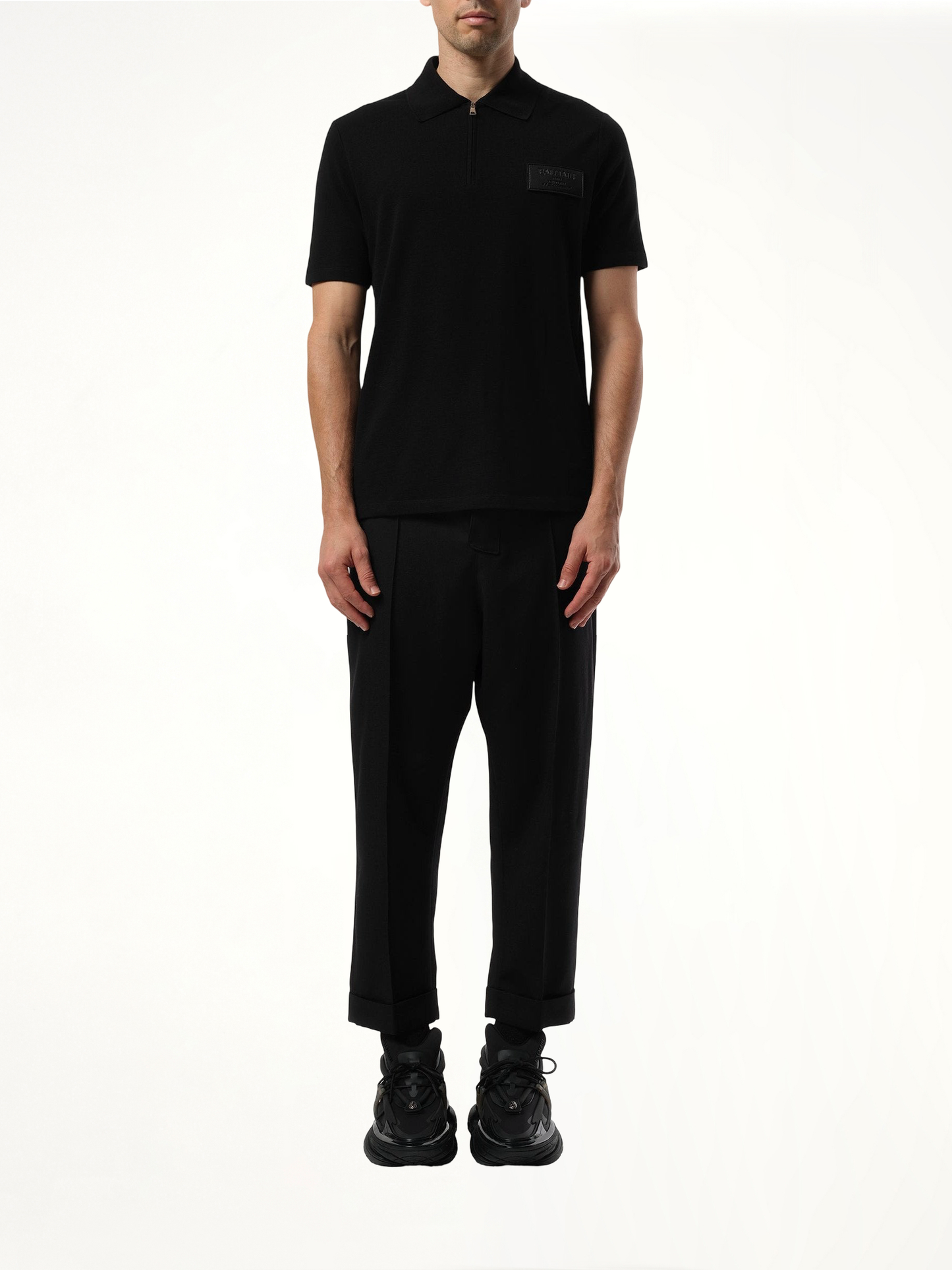 BALMAIN Small Leather Couture Label Zipped Polo (Black)
