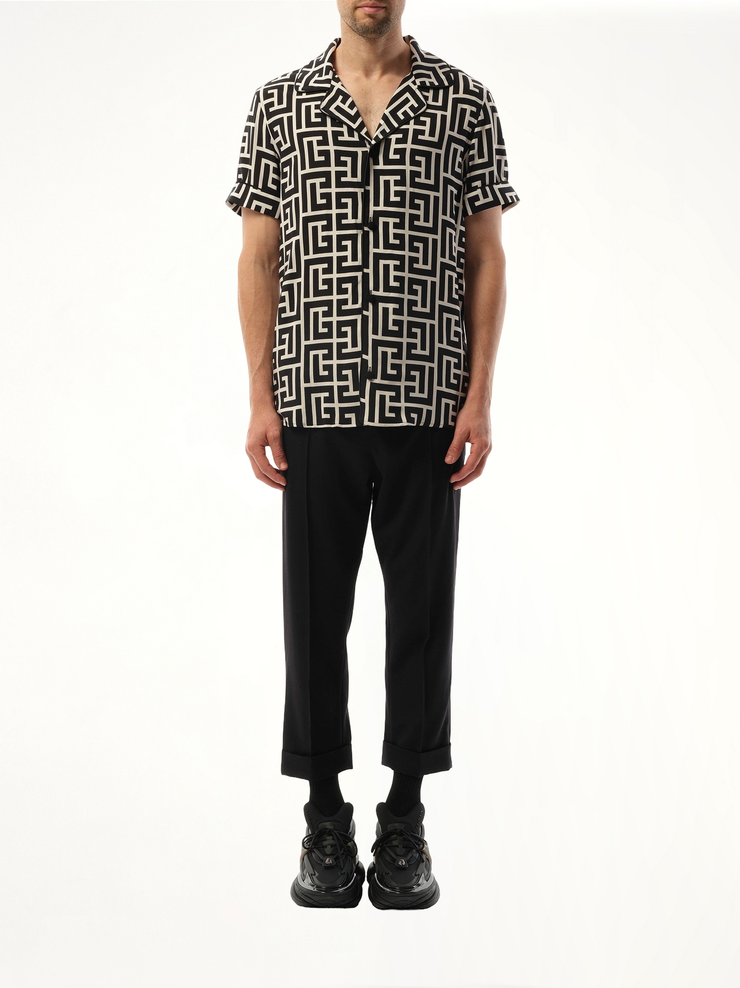 BALMAIN Macro Monogram Pyjama Shirt (Ivory/Black)