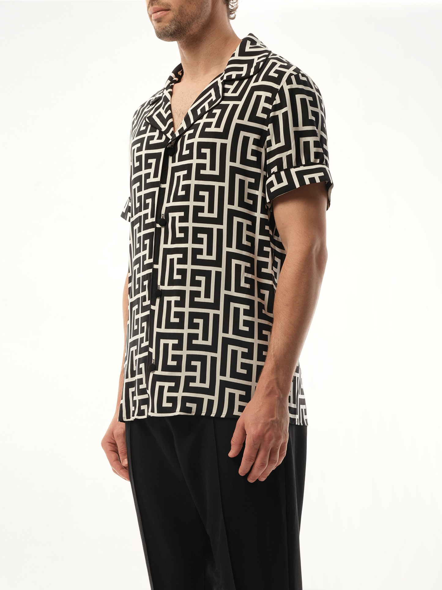 BALMAIN Macro Monogram Pyjama Shirt (Ivory/Black)
