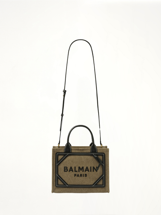 Image of Bags. Productname: BALMAIN B-Army Small Canvas Shopper Bag in GREEN colour by brand - BALMAIN