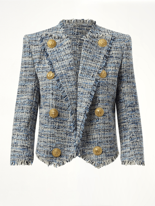 BALMAIN Side To Side Tweed Spencer Jacket (Blue)